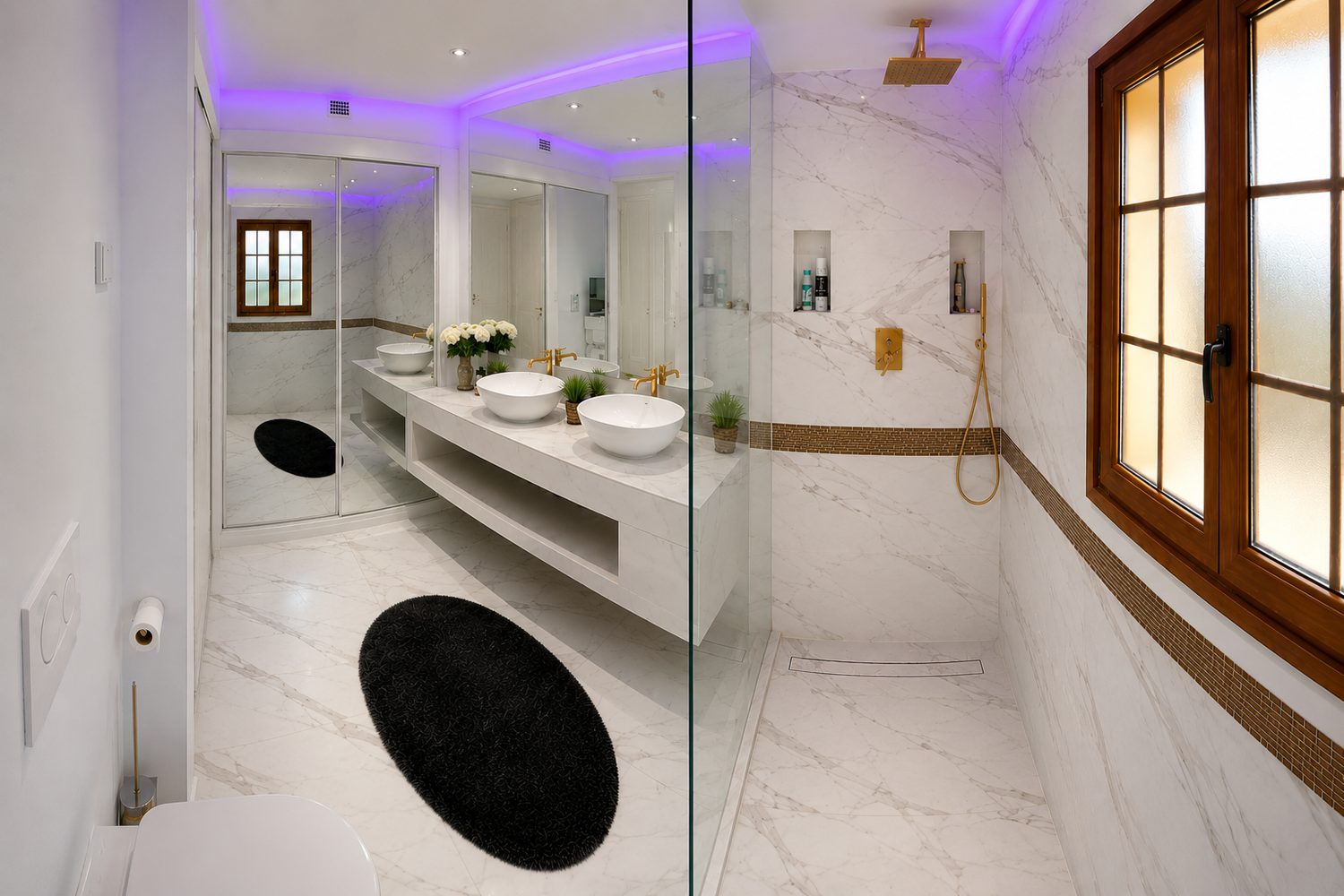 Marmorbad mit Walk-in-Dusche